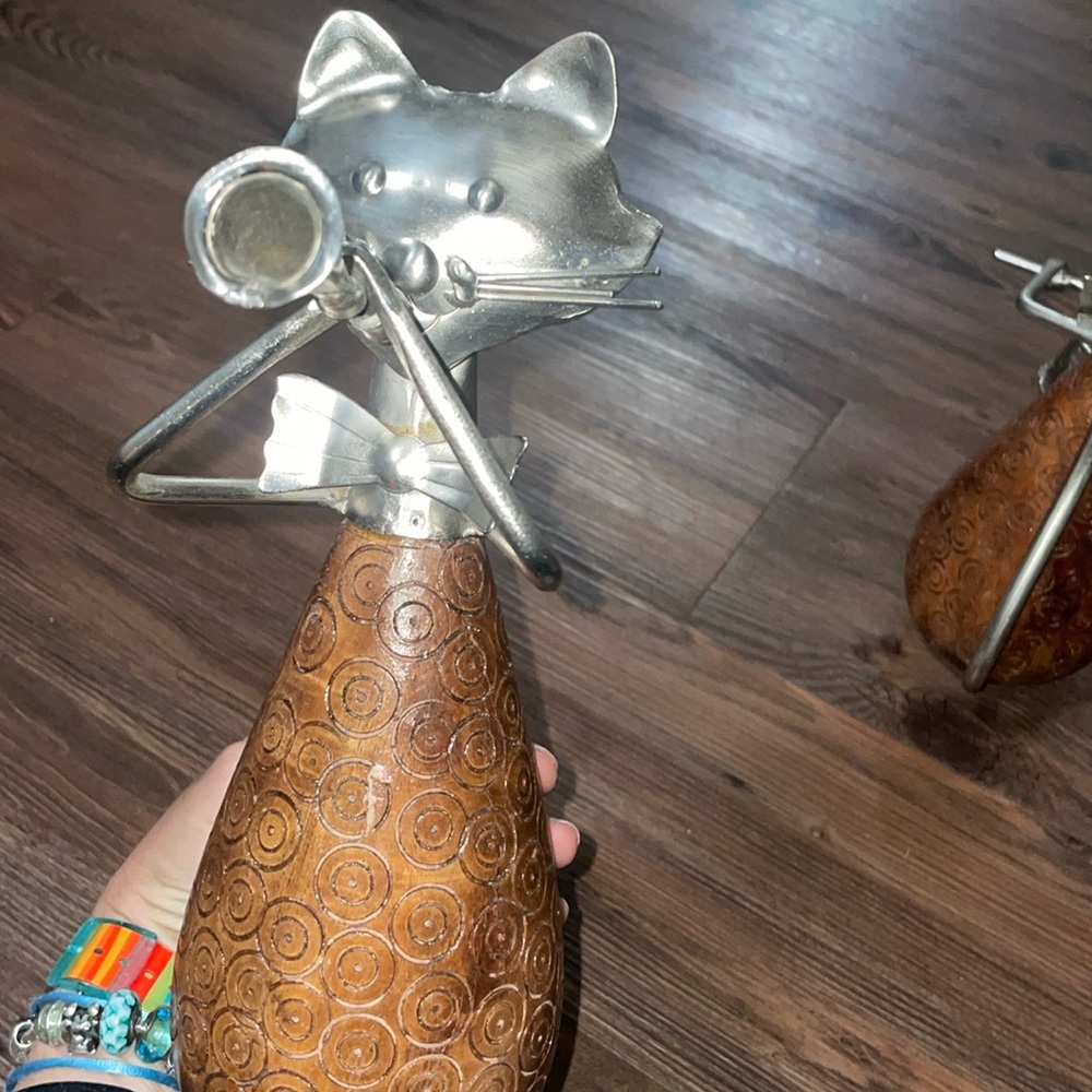 PIER 1 3 Vintage Wood & Metal Jazz Horn Blues Playing Cats 10.5"!NWT - Picture 3 of 8